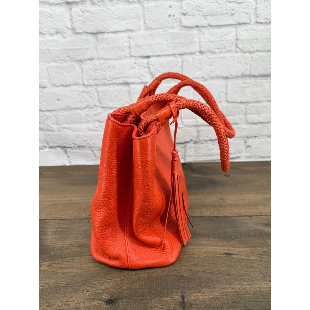 Tory Burch Taylor Tote Bag Coral Red Pebbled Leather Purse Tassel Dust Bag